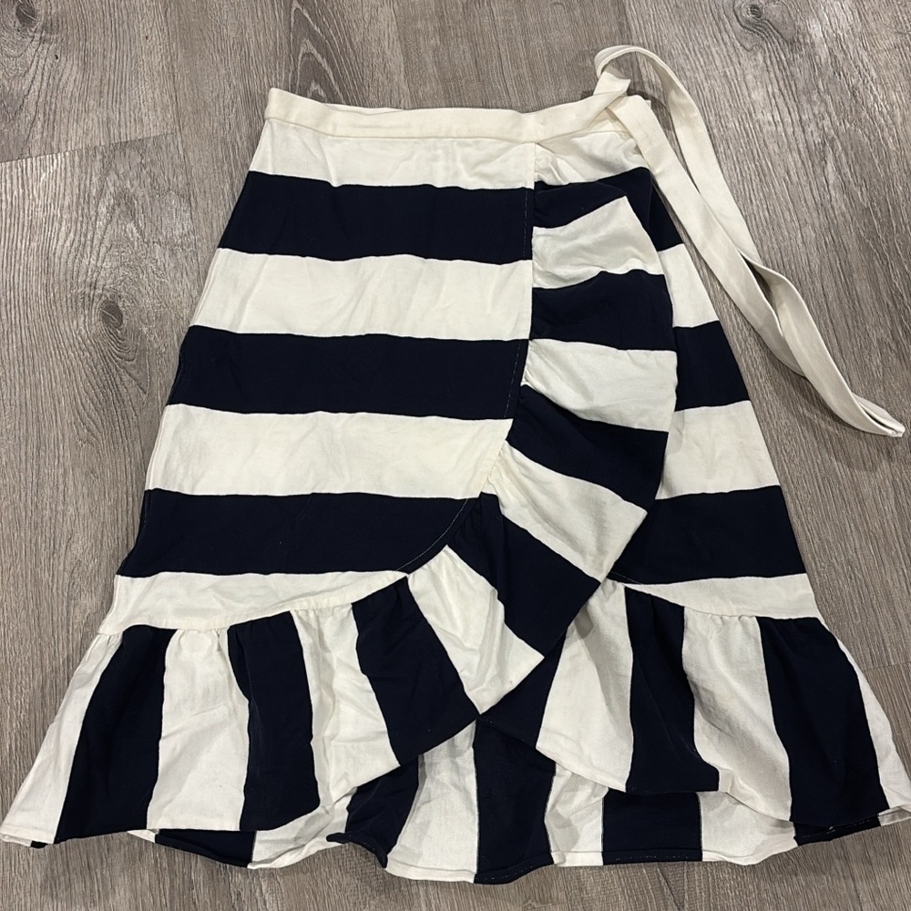 J Crew Striped Navy Blue and White Wrap Skirt